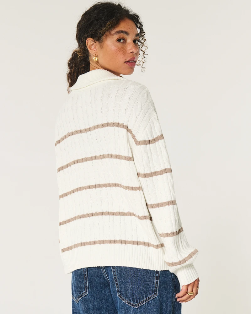 Oversized Cable-Knit Half-Zip Sweater