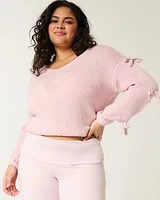 Off-the-Shoulder Bow Applique Sweater