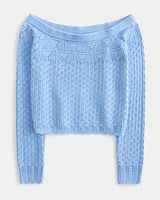 Stitchy Crochet-Style Off-the-Shoulder Sweater