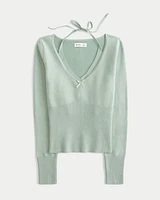 Long-Sleeve Halter Tie Sweater