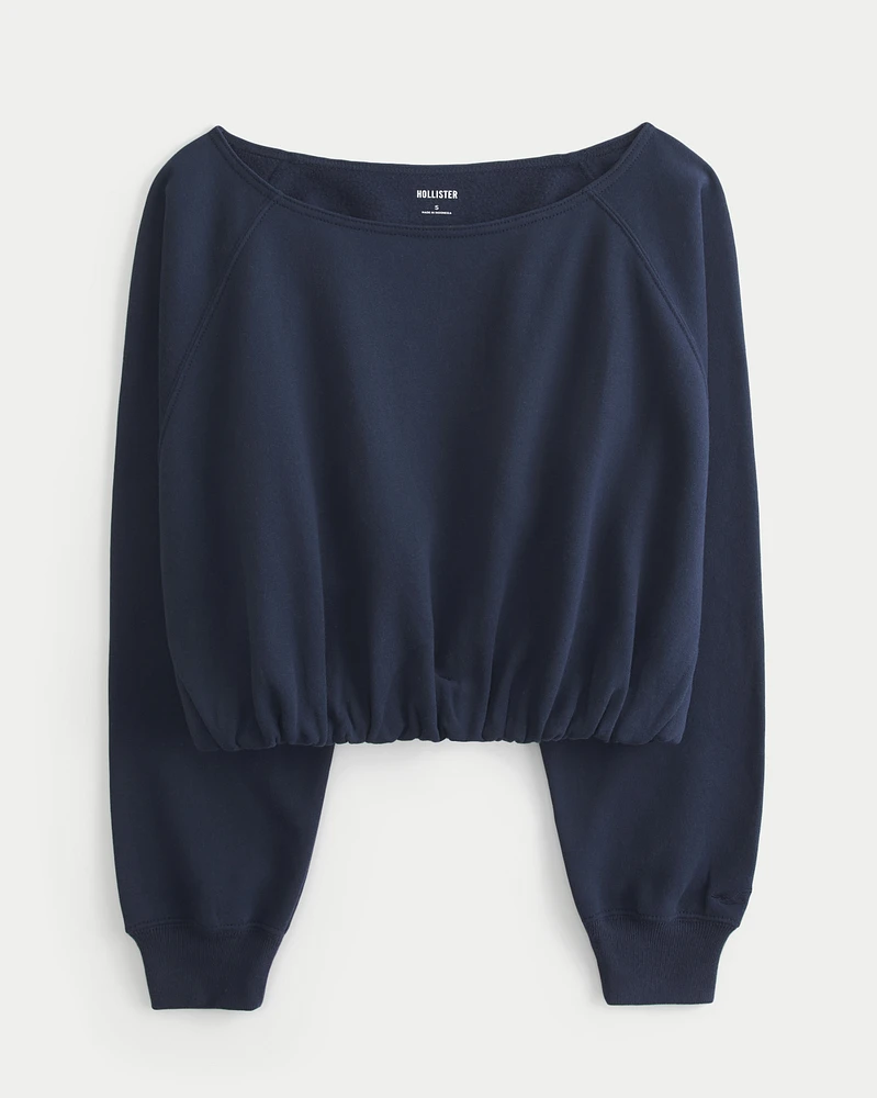 Off-the-Shoulder Bubble Hem Sweatshirt