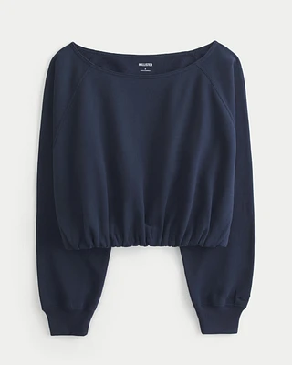 Off-the-Shoulder Bubble Hem Sweatshirt