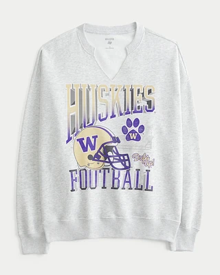 Oversized University of Washington Graphic Notch-Neck Sweatshirt