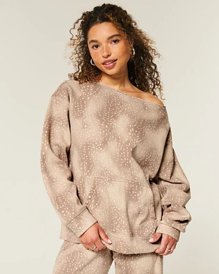 Oversized Off-the-Shoulder Doe Print Sweatshirt