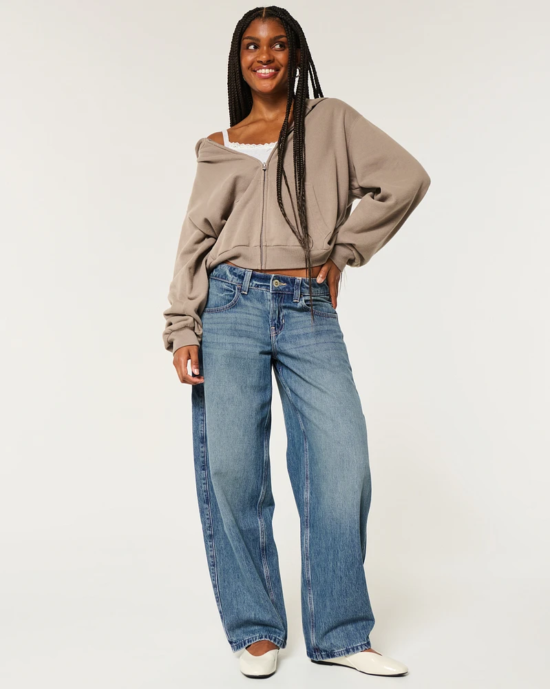 Low-Rise Medium Wash Tapered Baggy Jeans