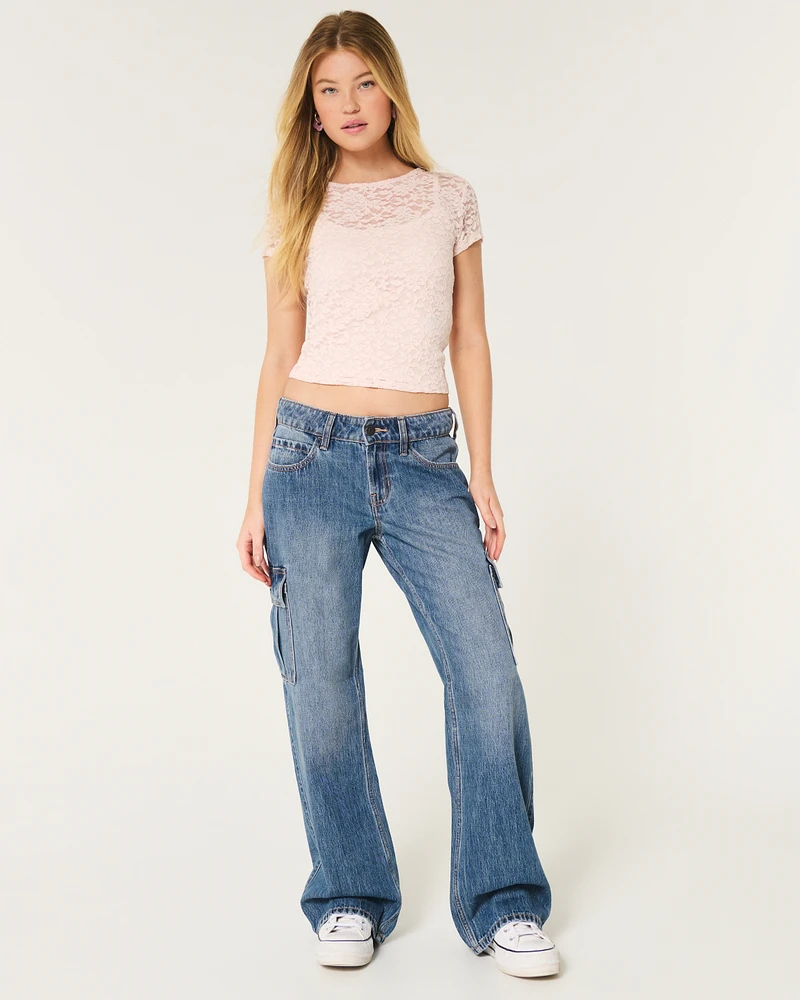 Low-Rise Medium Wash Cargo Baggy Jeans