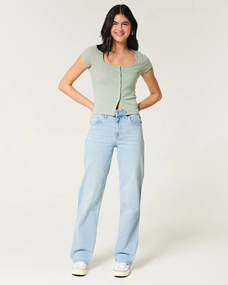 High-Rise Light Wash Dad Jeans