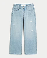 Low-Rise Distressed Light Wash Baggy Jeans