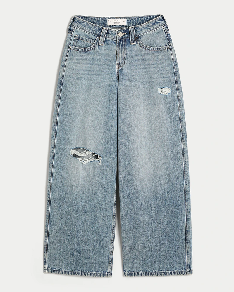Curvy Low-Rise Ripped Medium Wash Super Baggy Jeans