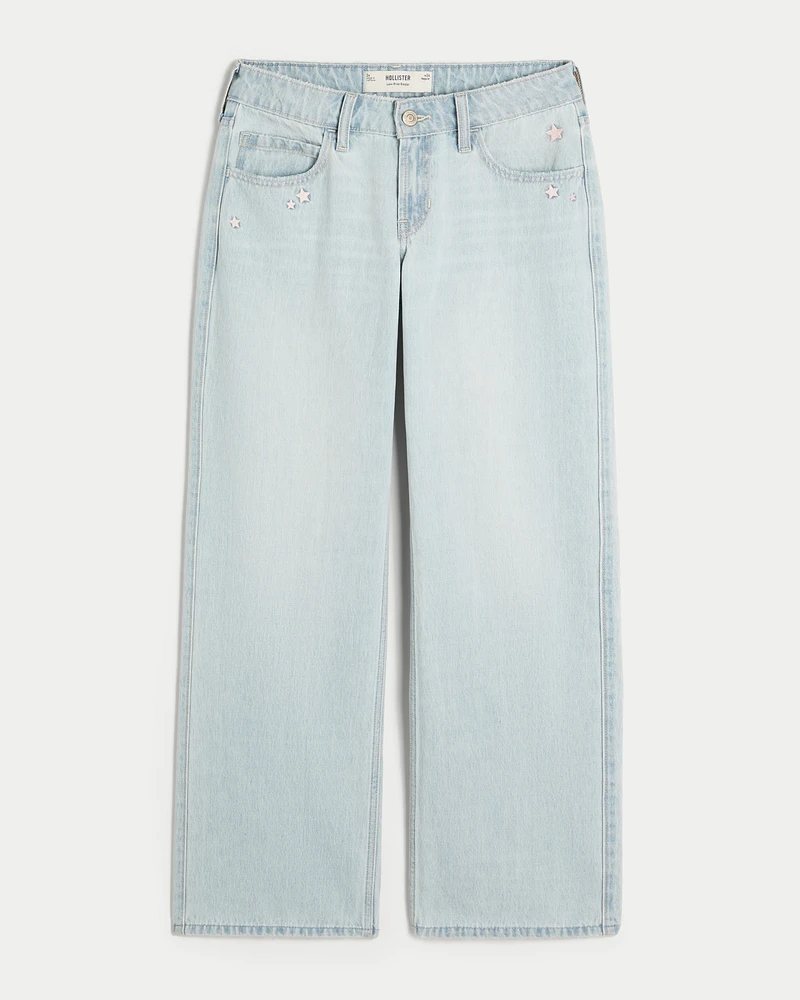 Low-Rise Light Wash Star Embroidery Baggy Jeans