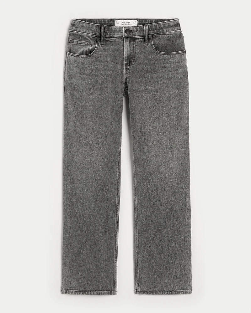 Low-Rise Washed Gray Relaxed Straight Jeans