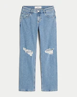 Low-Rise Ripped Medium Wash Relaxed Straight Jeans