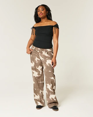 Low-Rise Cow Print Baggy Jeans