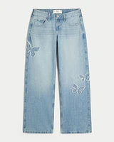Low-Rise Light Wash Butterfly Applique Baggy Jeans