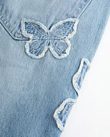 Low-Rise Light Wash Butterfly Applique Baggy Jeans