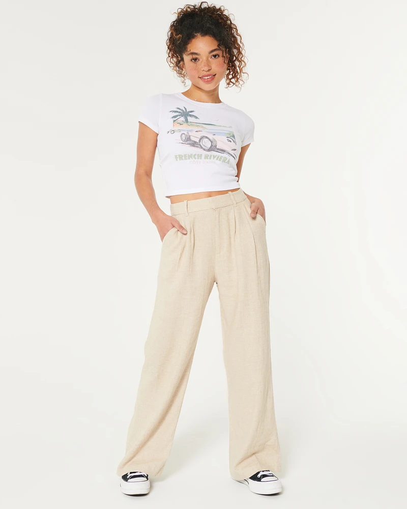 Hollister Livvy Ultra High-Rise Linen-Blend Wide-Leg Pants