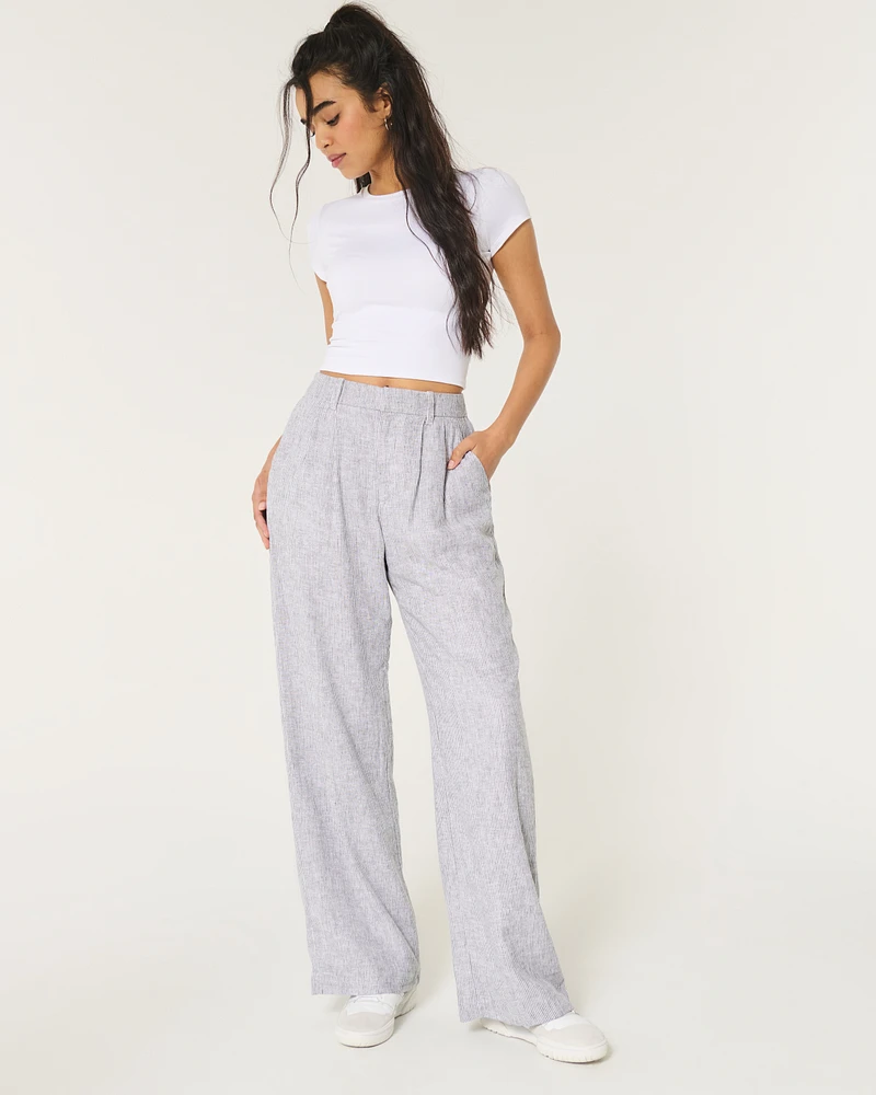 Hollister Livvy Ultra High-Rise Linen Blend Wide-Leg Pants