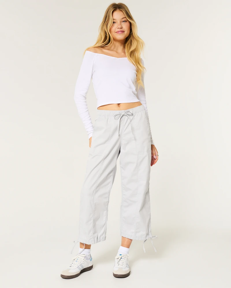 Low-Rise Poplin Baggy Capri Pants