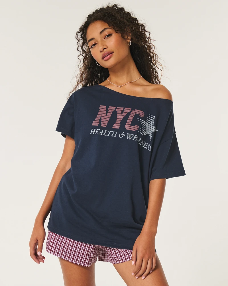 Oversized Off-the-Shoulder NYC Graphic Tee