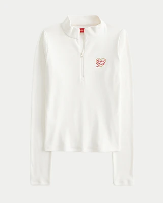 Ribbed Lunar New Year Graphic Half-Zip Top