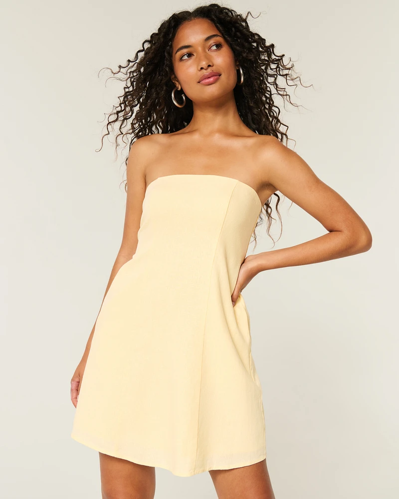 Linen-Blend Strapless Mini Dress