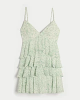 V-Neck Ruffled Tier Babydoll Mini Dress