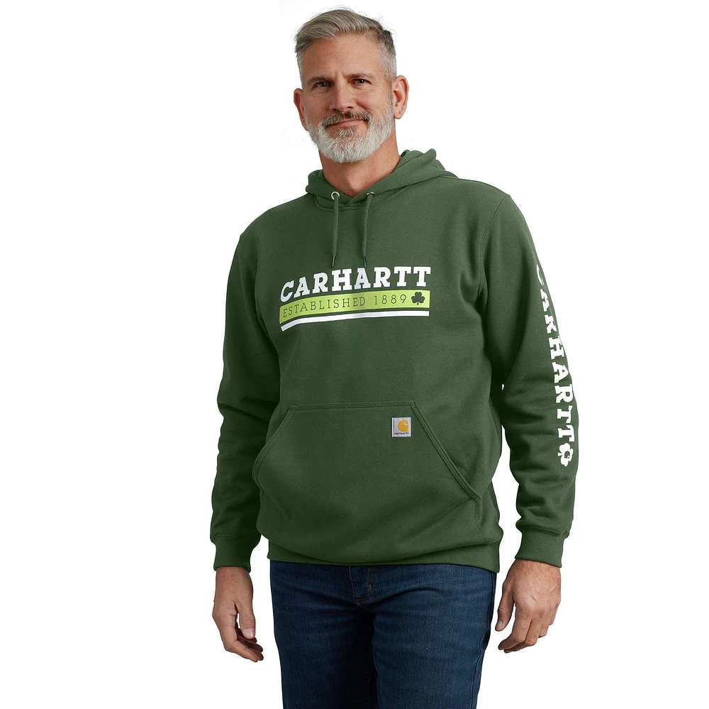 Loose Fit Midweight Hooded Shamrock Graphic Sweatshirt