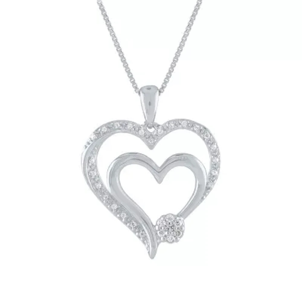 Diamond Blossom Womens 1/10 CT. T.W. Natural White Diamond Sterling Silver Heart 18 Inch Pendant Necklace