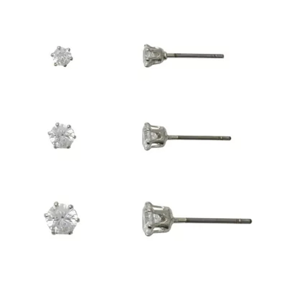 Mixit Womens Cubic Zirconia 3 Pair Earring Set