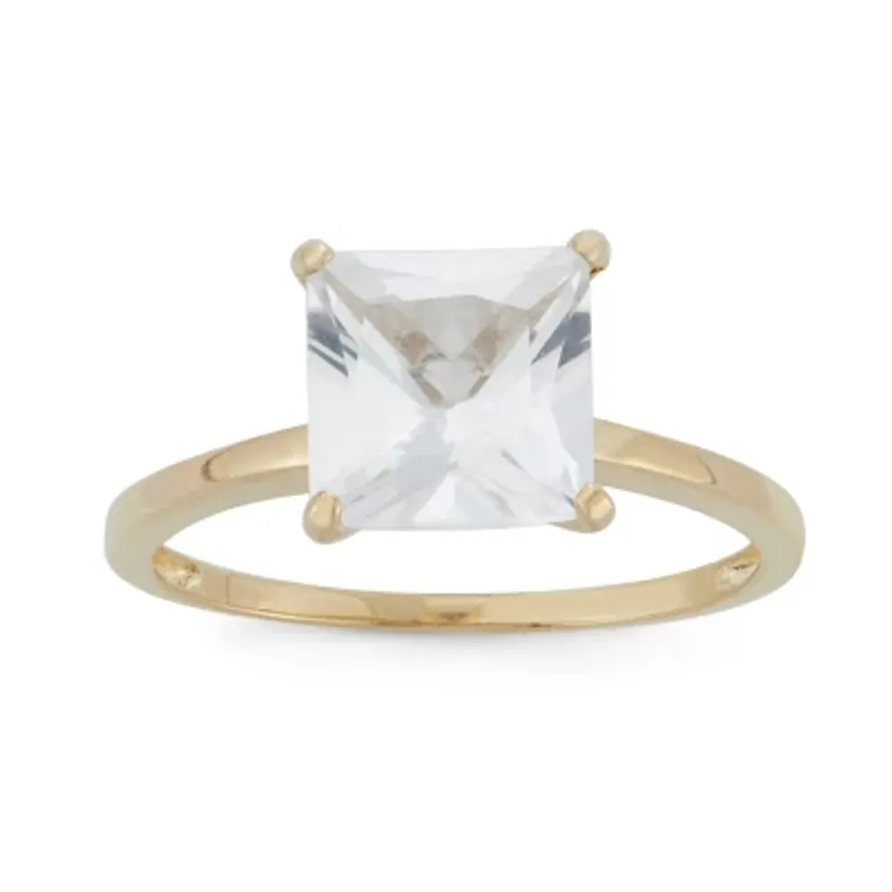 Womens Lab Created White Sapphire 10K Gold Solitaire Cocktail Ring