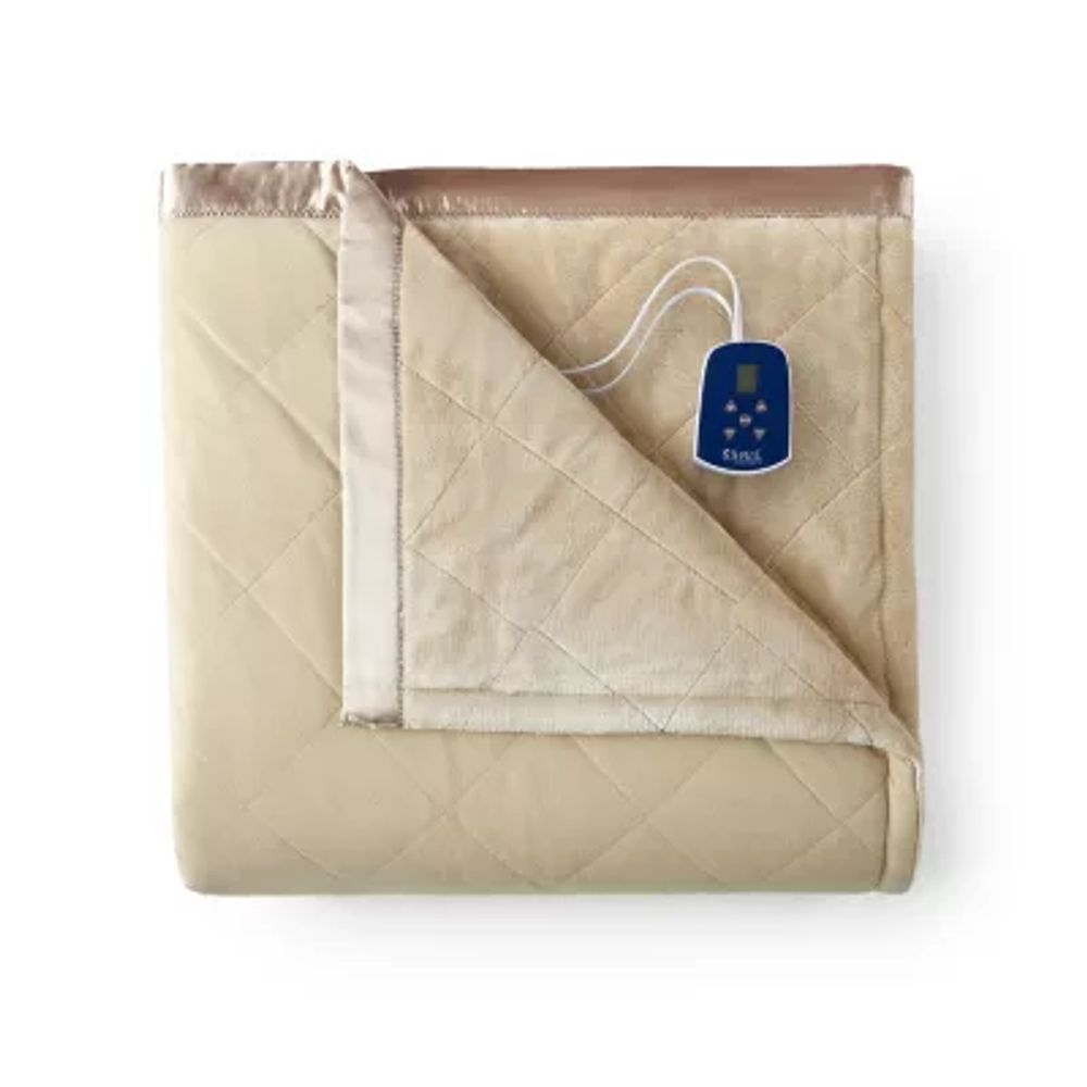 Micro Flannel Ultra Velvet Reversing To Quilted  Heated Blanket 3-pc. Electric Extra Weight