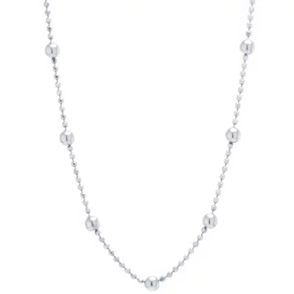 Silver Treasures Station Chain Bead Choker Womens Sterling Silver 12 Inch Choker Necklace