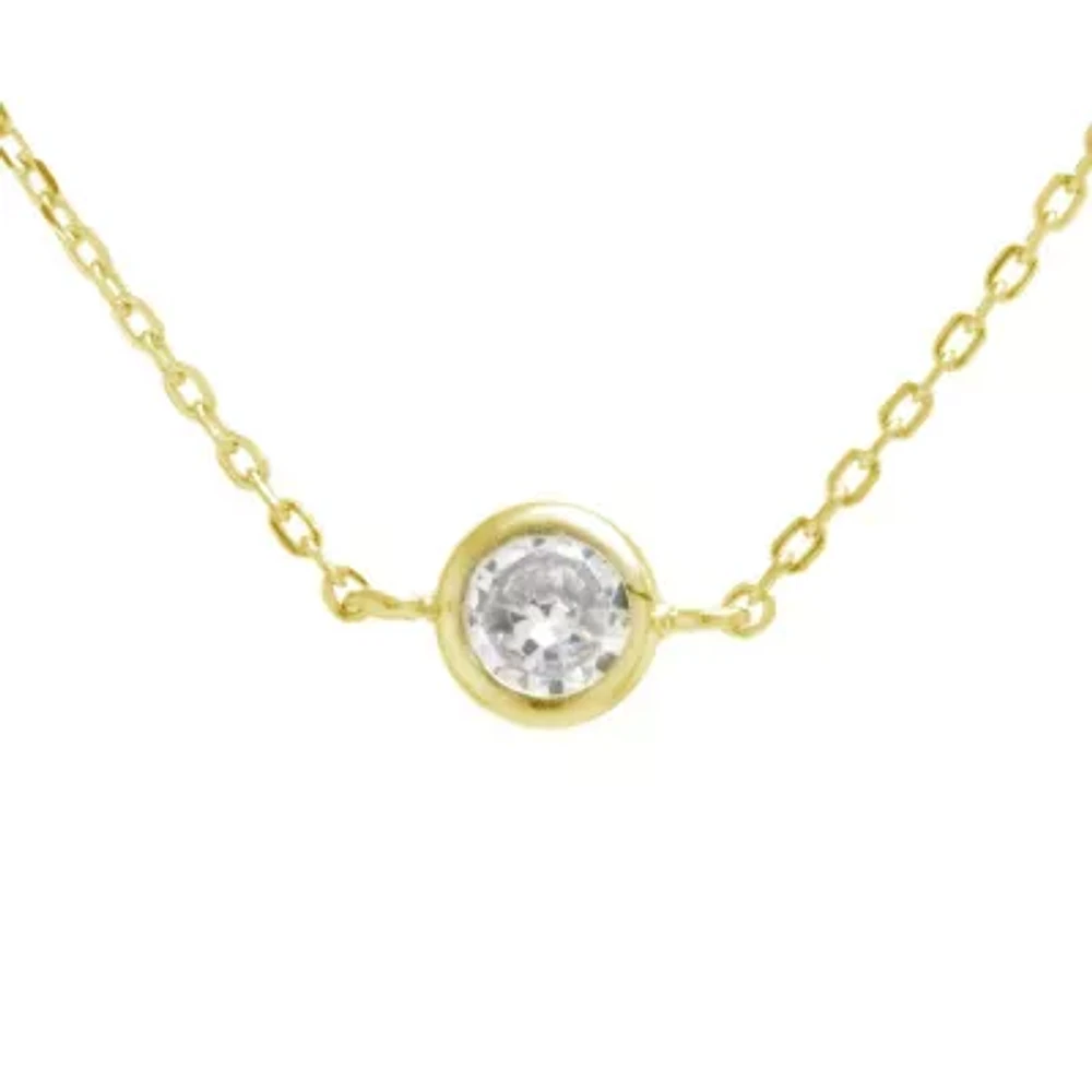 Silver Treasures Womens Cubic Zirconia 24K Gold Over Silver Round 14 Inch Choker Necklace
