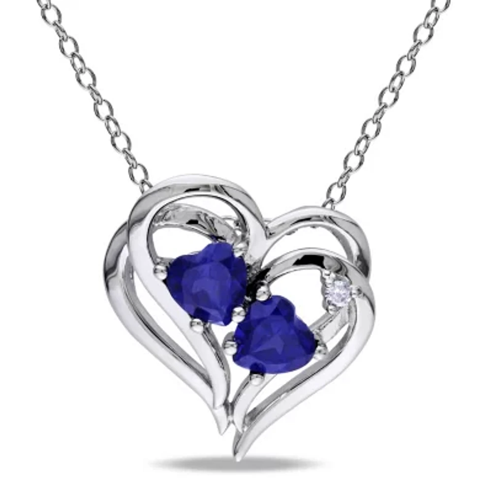 Womens Diamond Accent Lab Created Sapphire Sterling Silver Heart 18 Inch Pendant Necklace