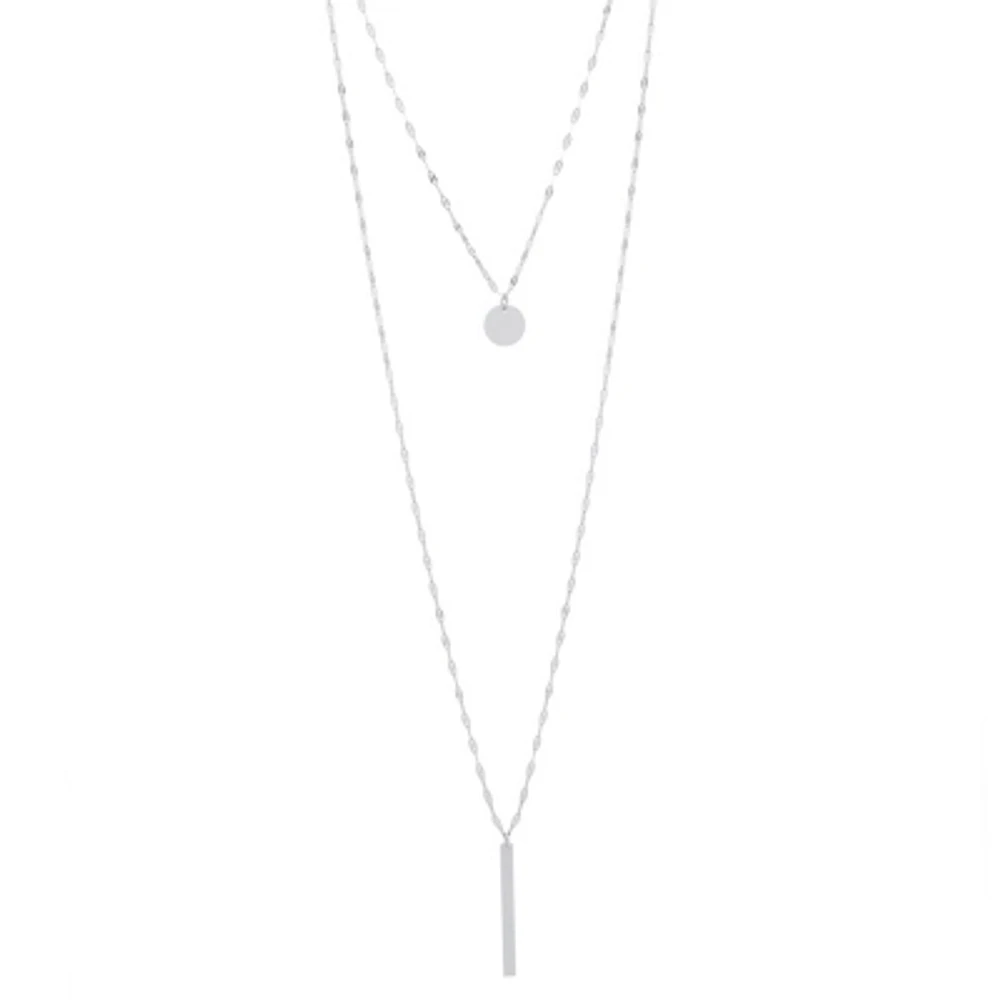 Silver Treasures Bar And Disc 2-Layer Womens 36 Inch Strand Necklace