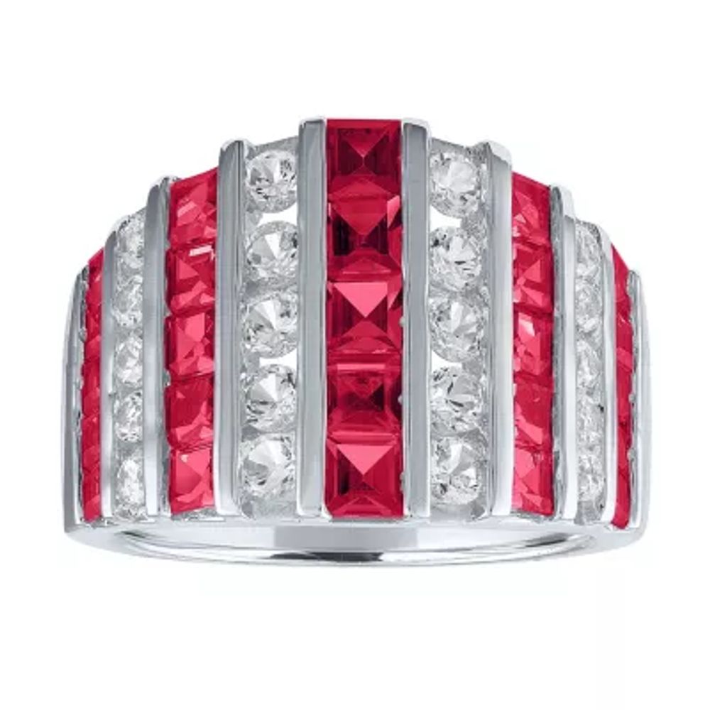 Womens Lab Created Red Ruby Sterling Silver Cocktail Ring