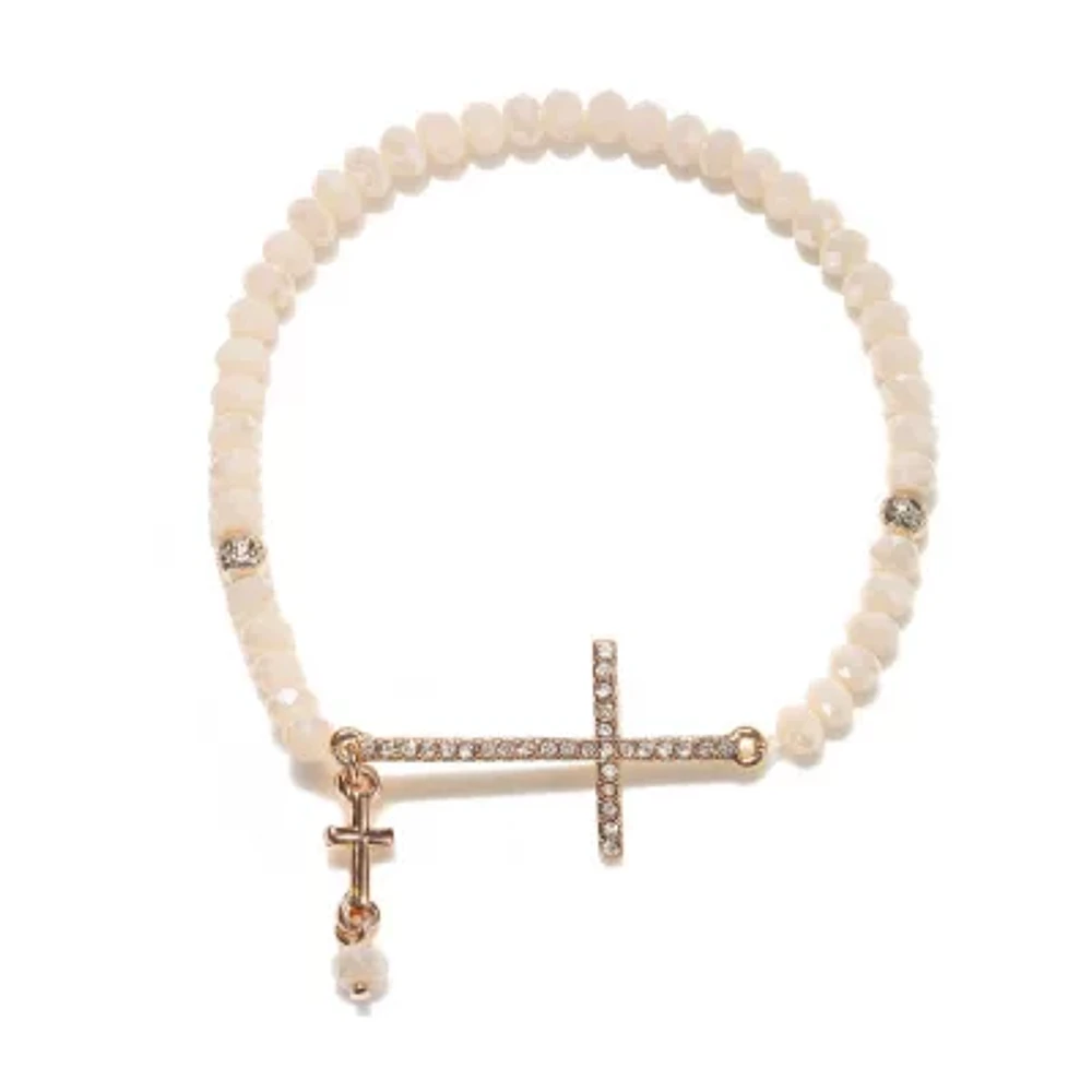 Bijoux Bar Delicates Rose Tone Womens Cross Round Stretch Bracelet