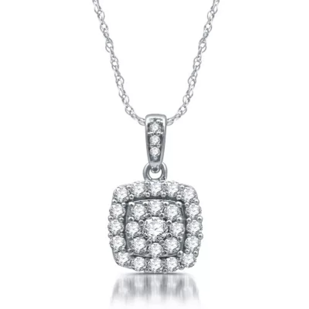 Diamond Blossom Womens 1 CT. T.W. Natural White Diamond 10K Gold Cushion 18 Inch Pendant Necklace