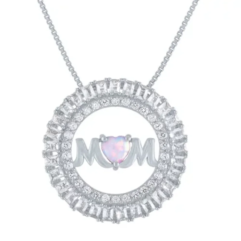 "Mom" Womens Lab Created White Opal Sterling Silver 18 Inch Pendant Necklace