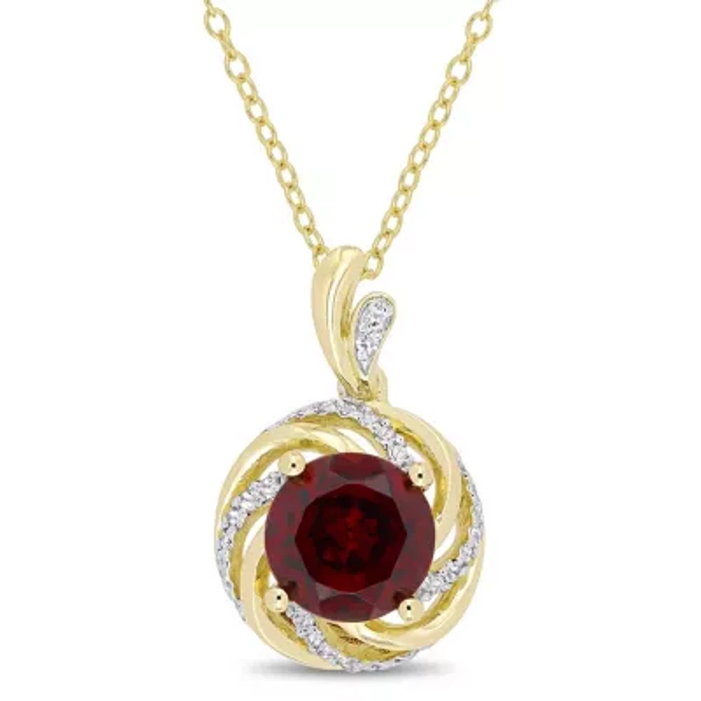 Womens Diamond Accent Genuine Red Garnet 18K Gold Over Silver 18 Inch Pendant Necklace