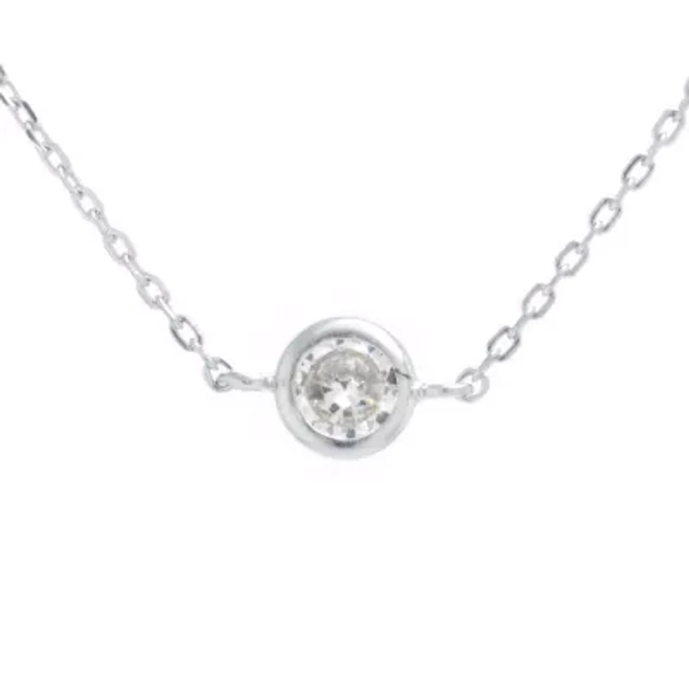Silver Treasures Womens Cubic Zirconia Sterling Silver Round 14 Inch Choker Necklace