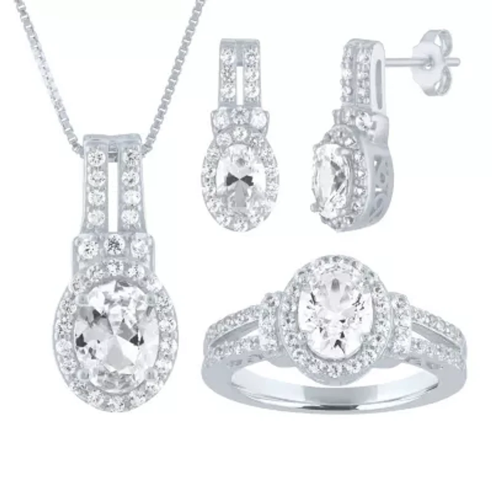 Womens Lab Created White Sapphire Sterling Silver Jewelry Set