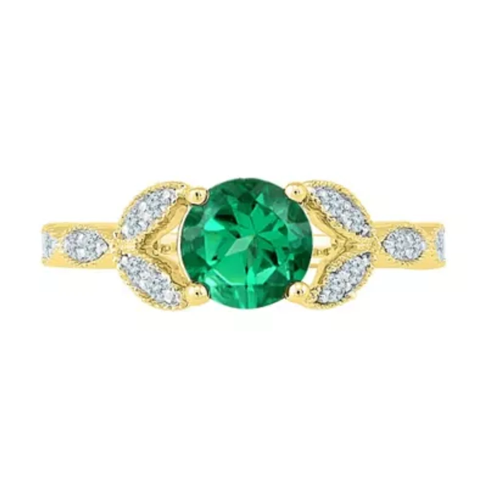 Womens 1/6 CT. T.W. Lab Created Green Emerald 10K Gold Cocktail Ring