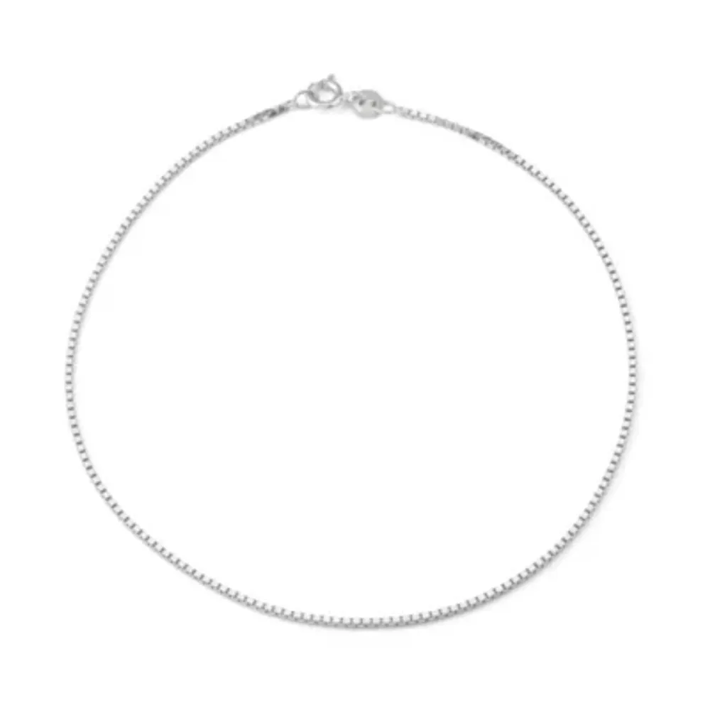 Womens Sterling Silver 10 Inch Solid Box Ankle Bracelet
