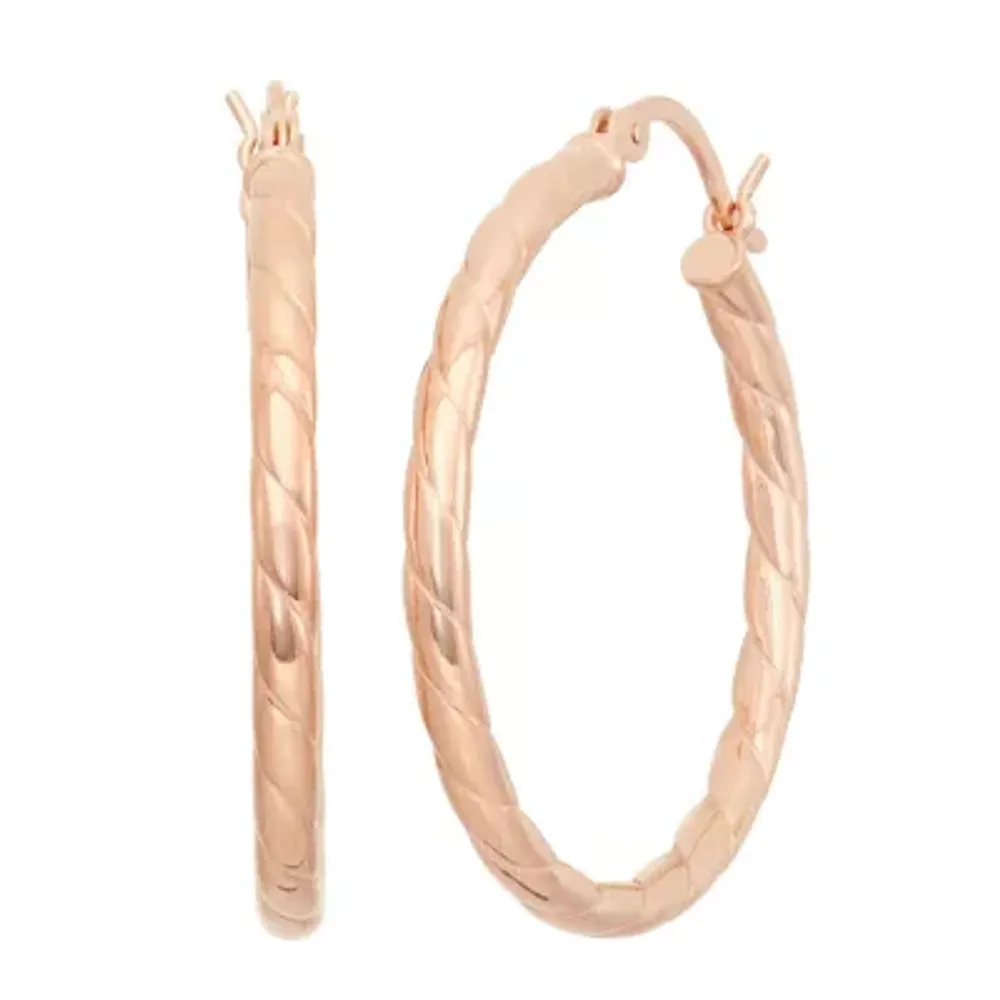 Womens 10K Rose Gold Over Silver 30.1mm Hoop Earrings