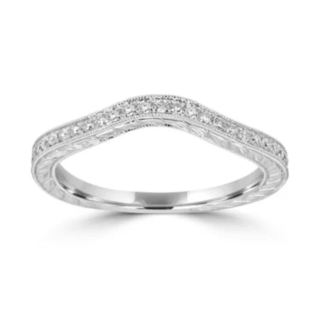 Womens 2MM 1/5 CT. Natural White Diamond 14K White Gold Wedding Band
