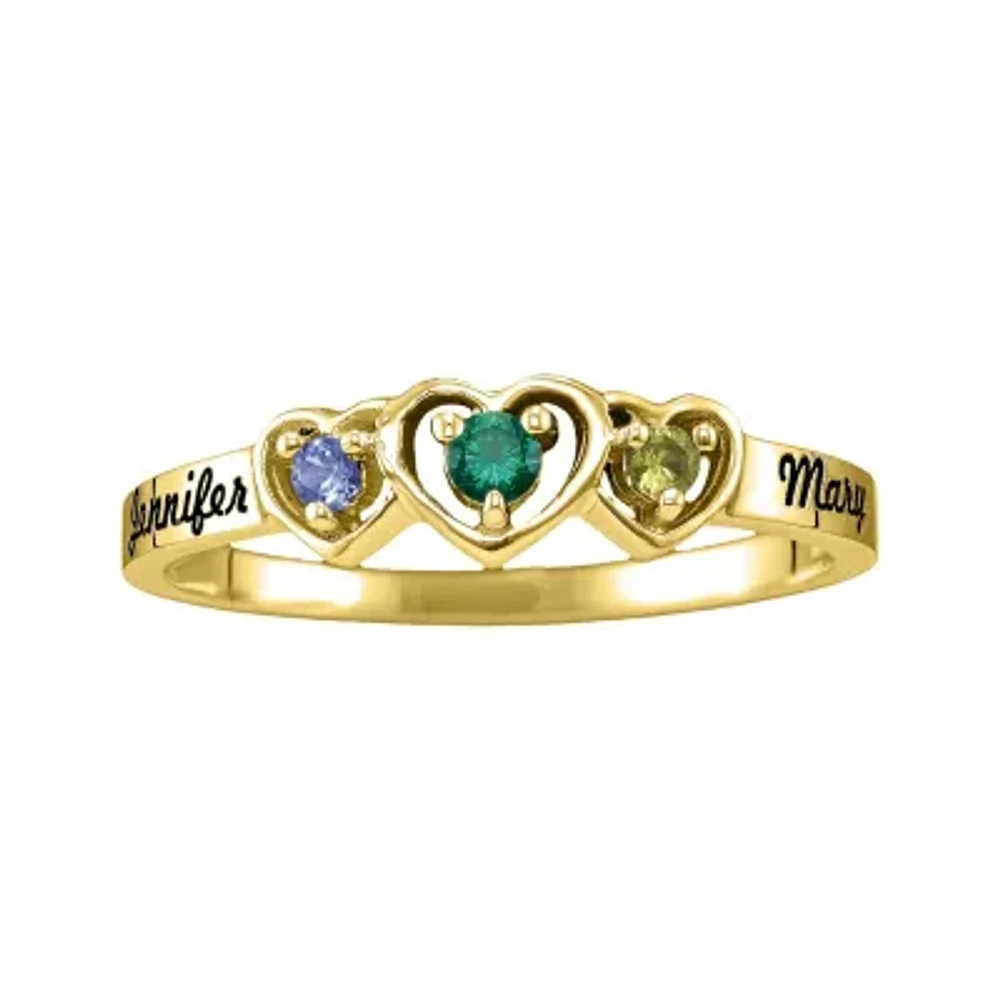 Personalized Womens Simulated 10K Gold Heart 3-Stone Cocktail Ring