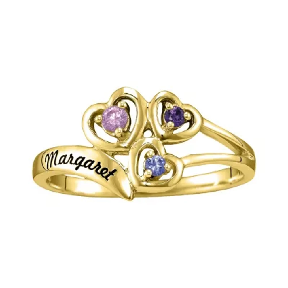 Personalized Womens Simulated 10K Gold Heart 3-Stone Cocktail Ring