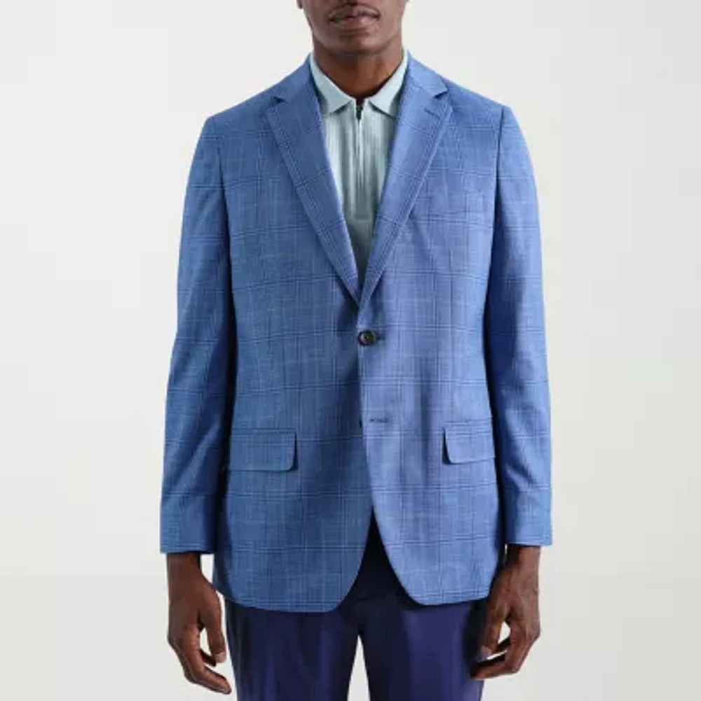 Haggar JMH Tailored Plaid Mens Windowpane Stretch Fabric Classic Fit Sport Coat