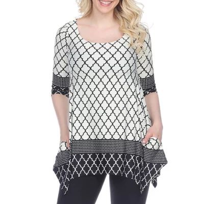 White Mark Womens Round Neck 3/4 Sleeve Tunic Top
